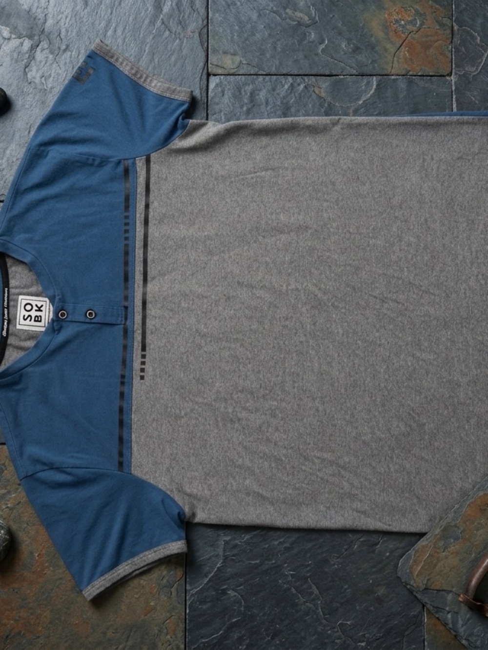SOBX Two-Tone Blue & Gray Henley Shirt
